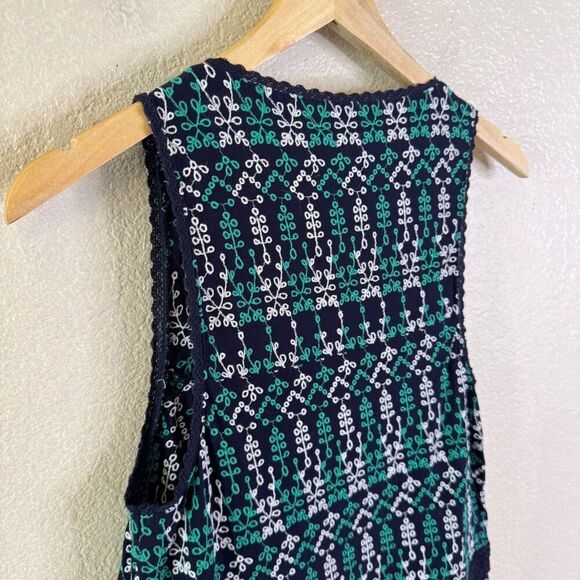 Maeve Anthropologie Embroidered Tank Top Blouse Womens Small Navy Green White - Picture 9 of 13